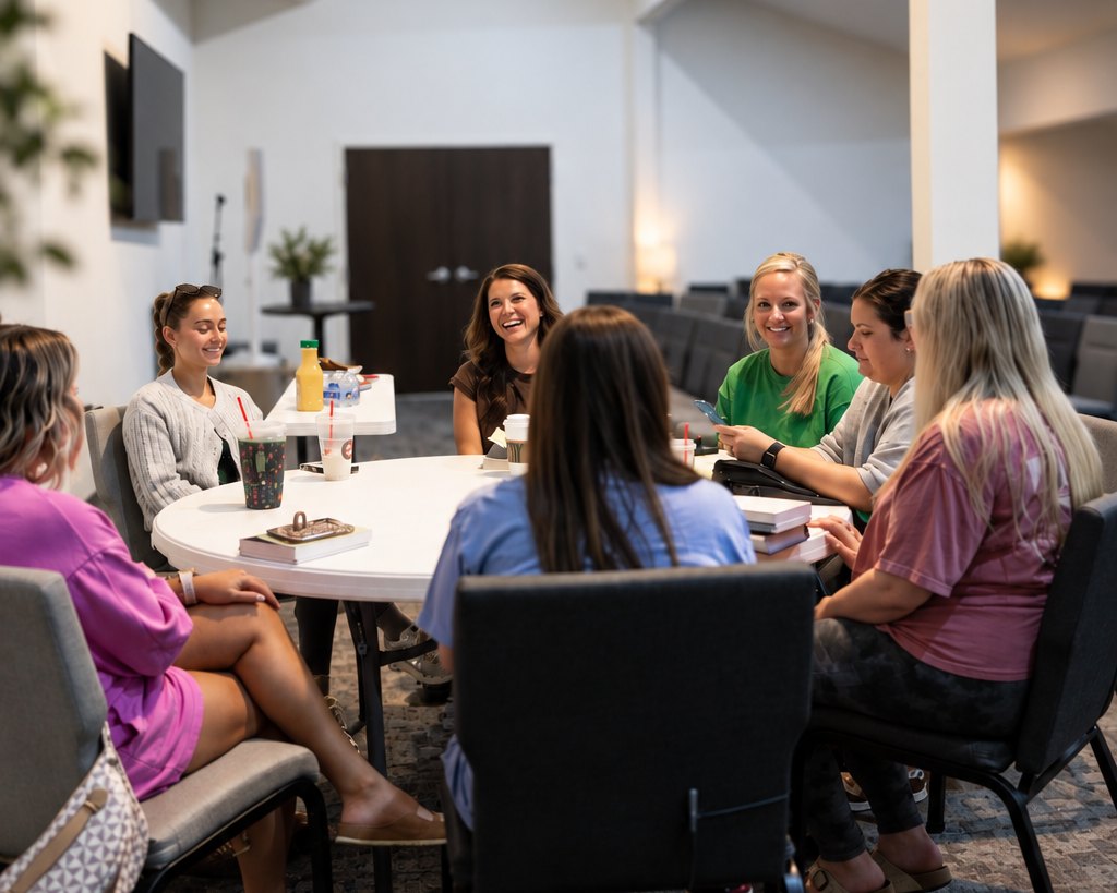 A United life group talking around a table